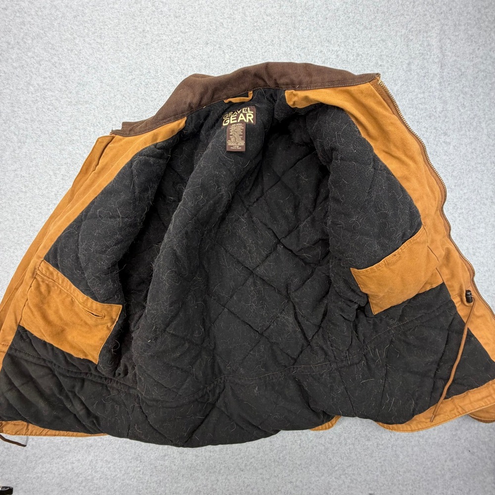 Gravel Gear Mens L‎ Brown Cotton Duck Quilted Chore Coat Work Jacket Zip Front - Picture 5 of 6